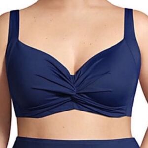 Land’s End Retro twist bikini top underwire navy blue adjustable straps 8DDD